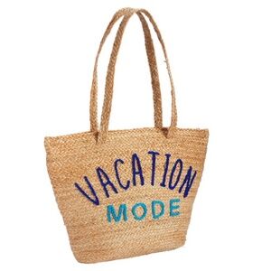 Mud Pie Vacation Mode Straw Tote Bag Insulated Cooler Bag